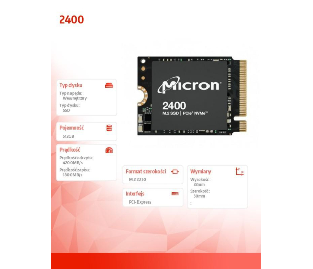 MICRON 2400 512GB PCIe 4.0 M.2 NVMe MTFDKBK512QFM-1BD1AABYYR - 1137172 - zdjęcie 2
